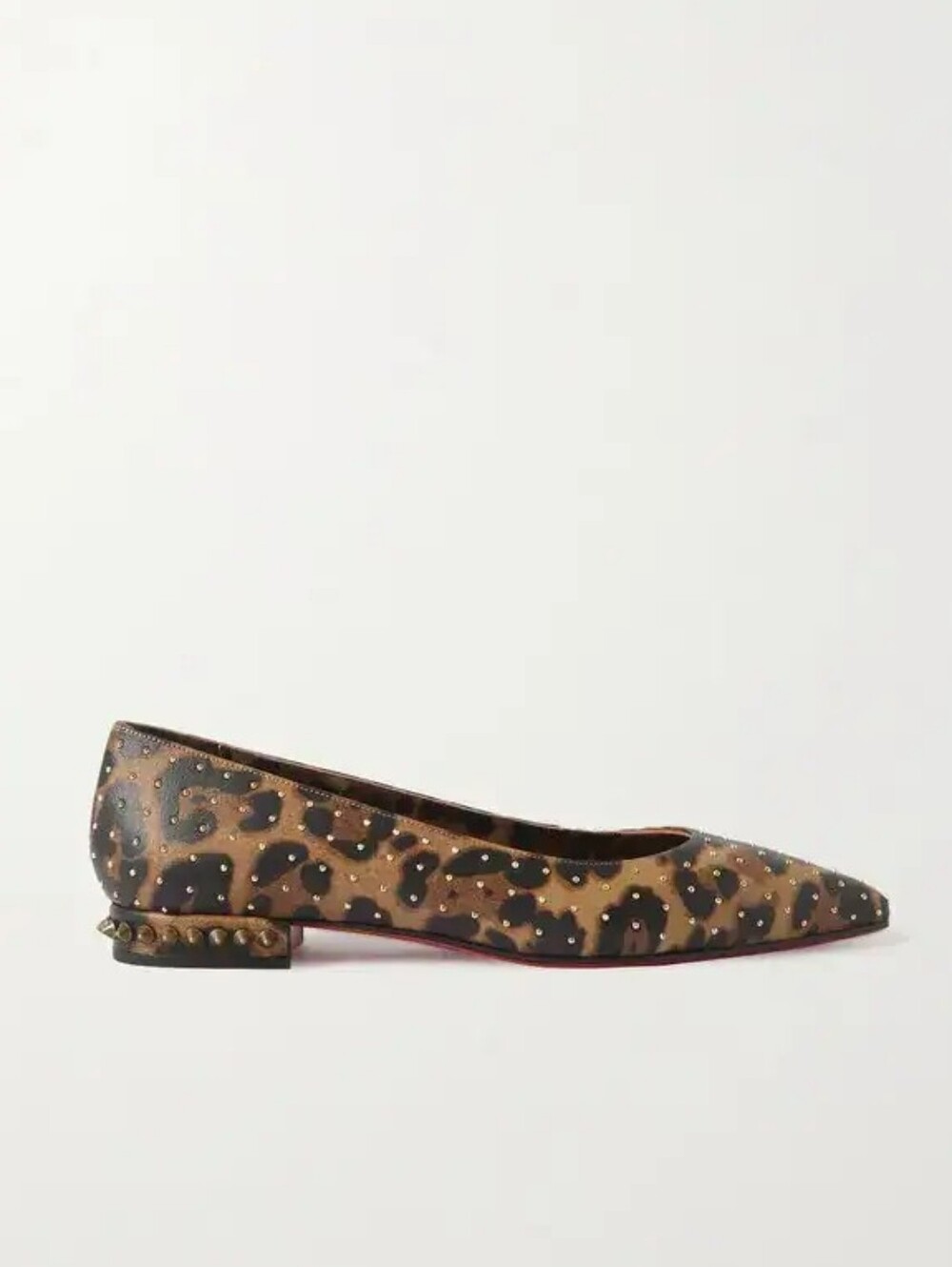 CHRISTIAN LOUBOUTIN Free Hall Plume Studded Leopard-Print Leather Point-Toe Flat